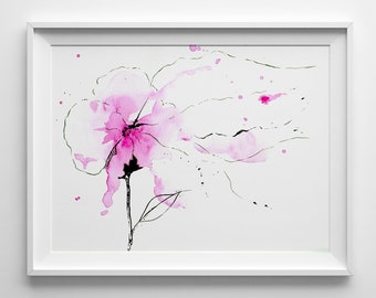 Abstract Watercolor Pink Flower Print, Abstract Flower Painting, Pink Wall Art, Watercolor Wall Art, Girlfriend Gift, Birthday Gift, Pink