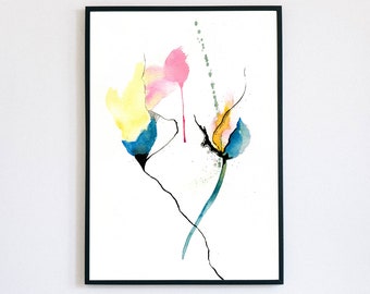 Abstract Yellow Pink Teal Watercolor Print, Watercolor Wall Art, Abstract Watercolor Painting, Living room art, Wall Decor, Modern Painting
