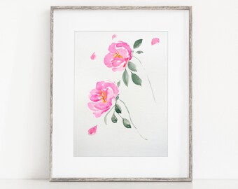 Abstract Pink Peony Watercolor Wall Art, Watercolor Painting, Printable Wall Art, Botanical Wall Art, Flower Print, Large Wall Art, Digital