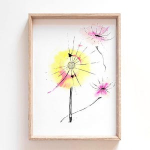 Yellow Dandelion Flower Watercolor Painting, Printable Wall Art, Large Wall Art, Yellow Wall Art, Nursery Wall Art, Bedroom Wall Art, Gift