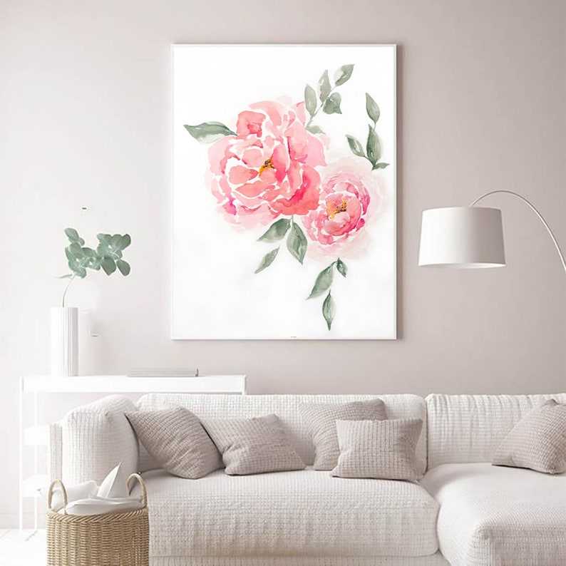 Pink Peony Flower Watercolor Painting Pink Wall Art - Etsy