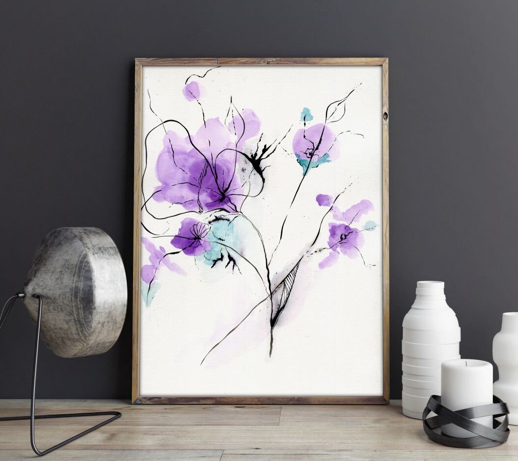 Purple Flower Abstract Art Watercolor Painting Digital Art Etsy