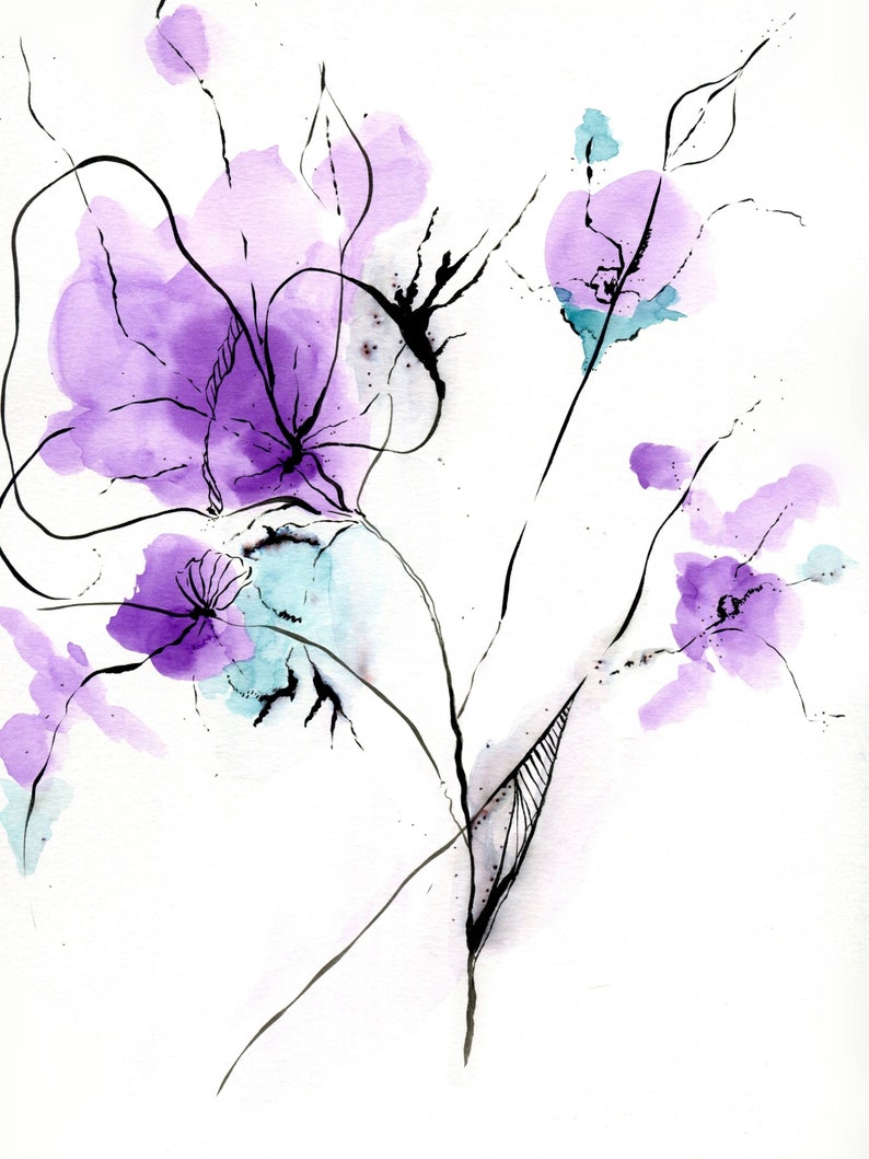 Purple Flower Abstract Art Watercolor Painting Digital Art Etsy