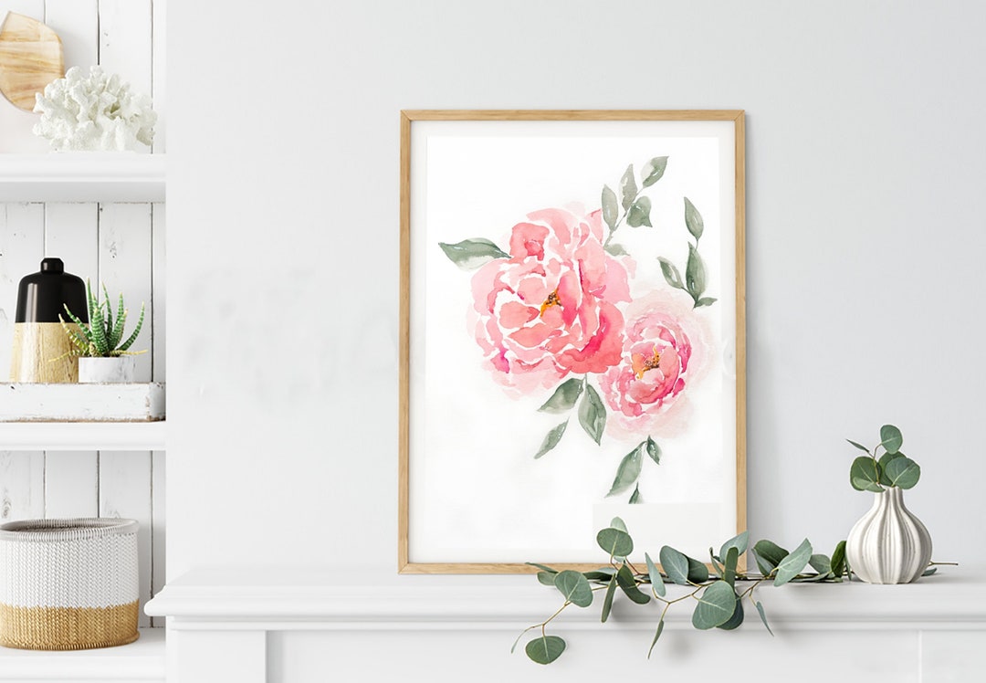 Pink Peony Flower Watercolor Painting Pink Wall Art - Etsy