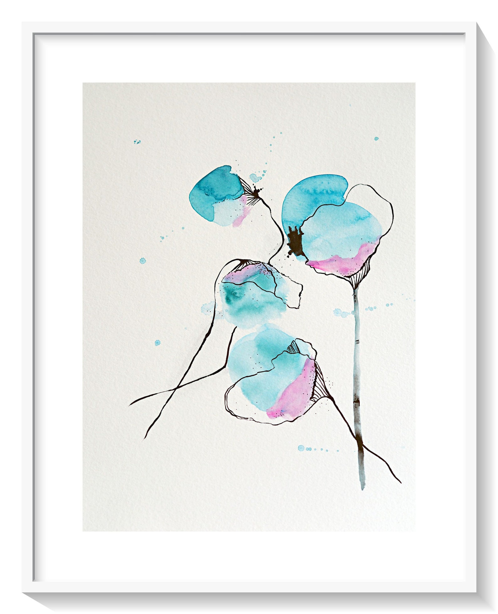 Modern Teal Blue Flower Watercolor Painting Printable Art Etsy