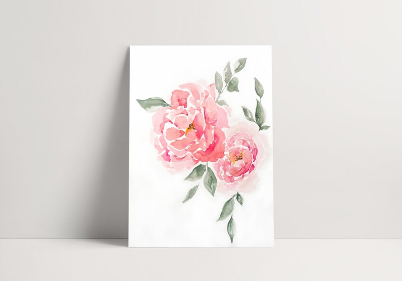 Pink Peony Flower Watercolor Painting Pink Wall Art - Etsy