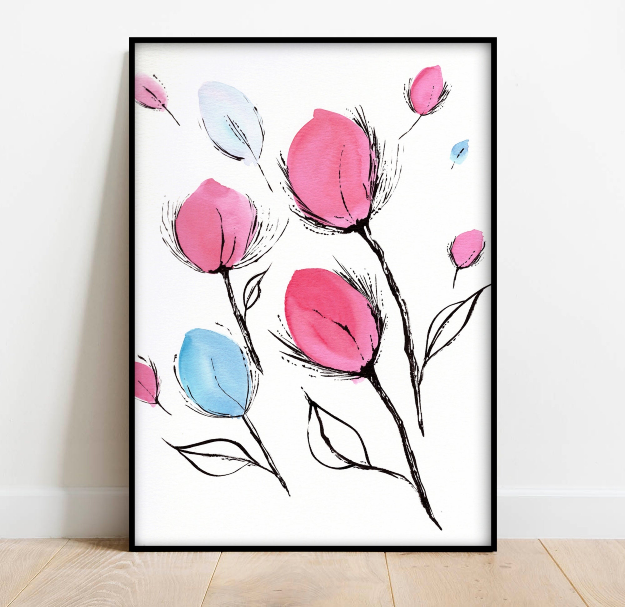 Abstract Watercolor Pink Rose Print,pink Wall Art,poster Print