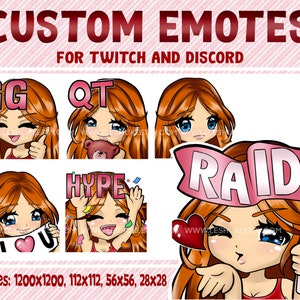 Emotikony Twitch, rudowłosa dziewczyna, niebieskie oczy, rudowłosa dziewczyna, emotikony WhatsApp, emotikony mangi, emotikony anime, emotikony Discord, niestandardowe emotikony, słodkie