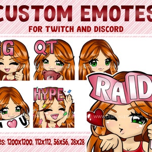 Emotikony Twitch, rudowłosa dziewczyna, zielone oczy, rudowłosa dziewczyna, emotikony WhatsApp, emotikony mangi, emotikony anime, emotikony discorda, niestandardowe emotikony, słodkie