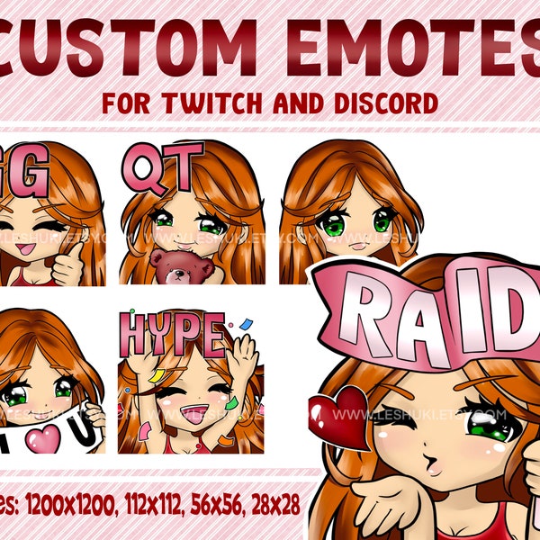 Twitch emotes, redhead girl, green eyes, redhead girl, whatsapp emoticons, manga emotes, anime emotes, discord emotes, custom emotes, cute