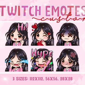 Radosne emotikony, dziewczyna z czarnymi włosami, brązowe, czarne oczy, emotikony WhatsApp, emotikony mangi, emotikony anime Twitch, emotikony Discord, emotikony WhatsApp