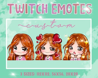Twitch emotes, redhead girl, brown eyes, whatsapp emoticons, manga emotes, anime twitch emotes, discord emotes, whatsapp emotes, custom gift