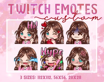 Twitch emotes, brown hair girl, green eyes, blue eyes, whatsapp emoticons, manga emotes, anime twitch emotes, discord emotes, whatsapp emote