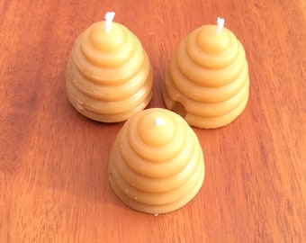 3 Small skep candles, 100% beeswax - handmade with cotton wick