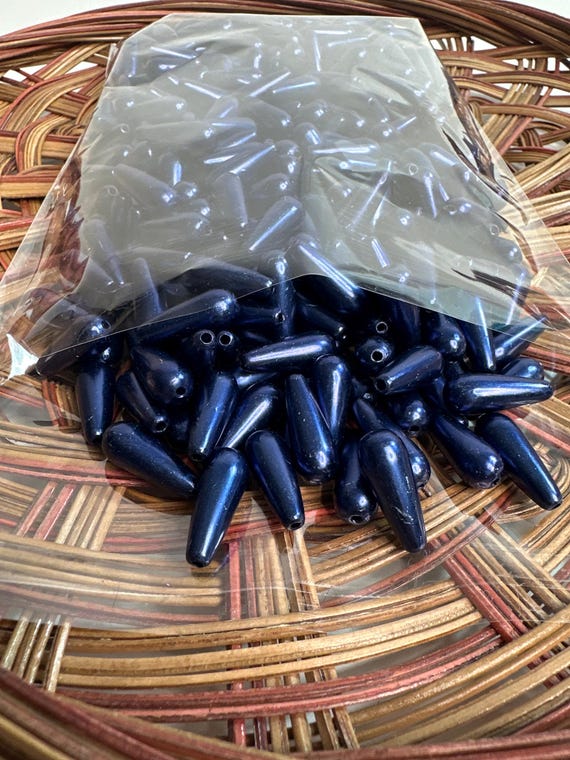 1/2 lb Beads, drop, dark blue, size .8 inch, Hmong beads, hlaws