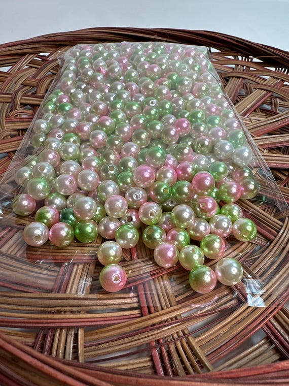 1/2 lb Beads, pearl, green pink, size . 4 inch, Hmong beads, hlaws
