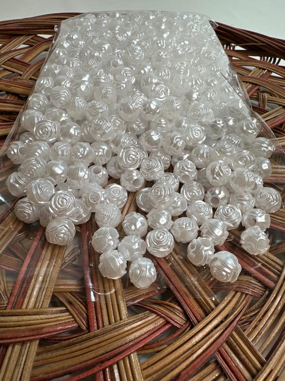 1/2 lb Beads, rose, white, size . 4 inch, Hmong beads, hlaws