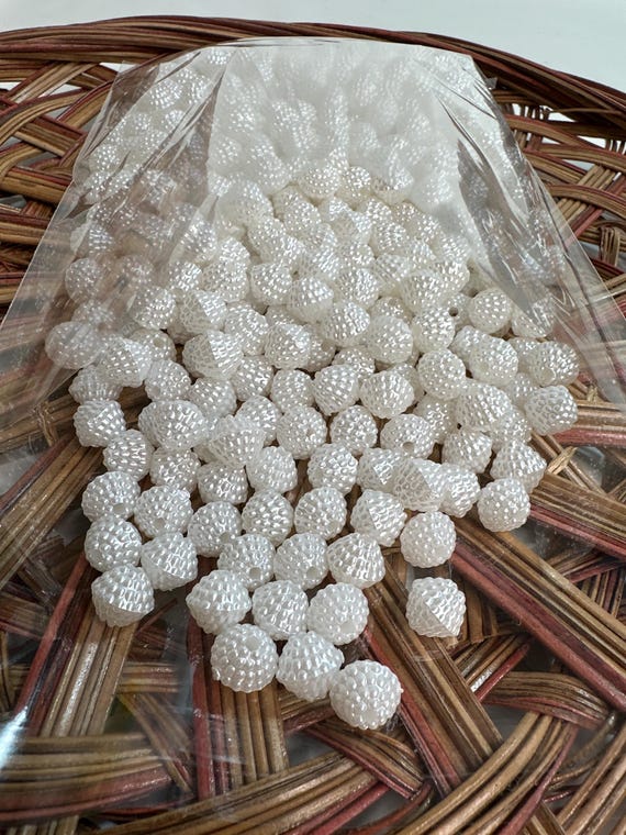 1/2 lb Beads, flower buds, white , size .3 inch, Hmong beads, hlaws