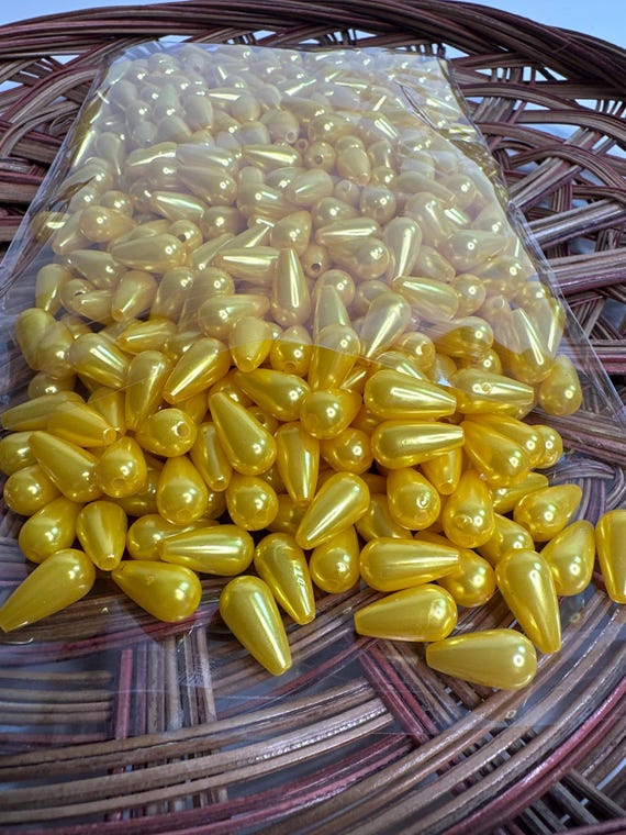 1/2 lb Beads, drop, yellow, size .5 inch, Hmong beads, hlaws