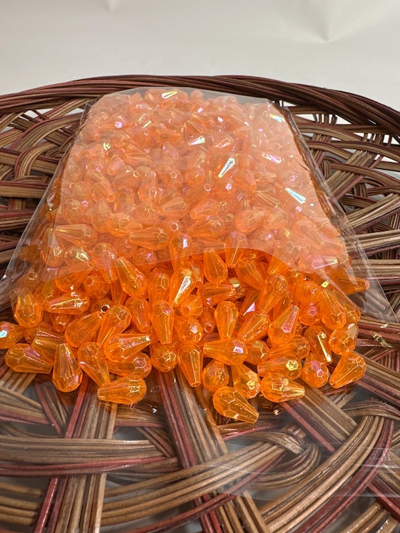 1/2 lb Beads, clear drop, orange, size .4 inch, Hmong beads, hlaws