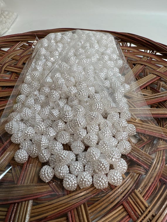 1/2 lb Beads, flower buds, shiny white , size .3 inch, Hmong beads, hlaws