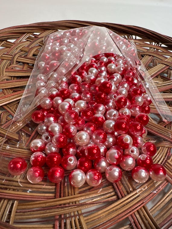 1/2 lb Beads, pearl, red, size . 4 inch, Hmong beads, hlaws