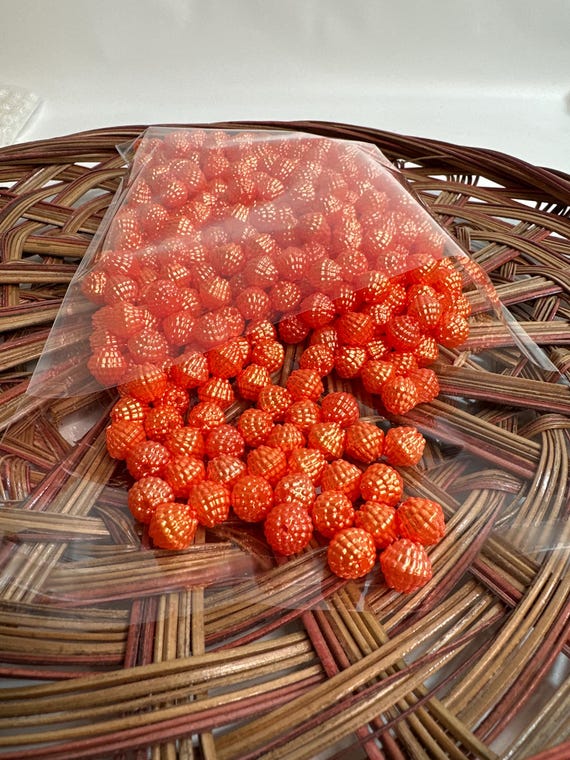 1/2 lb Beads, flower buds, orange, size .3 inch, Hmong beads, hlaws