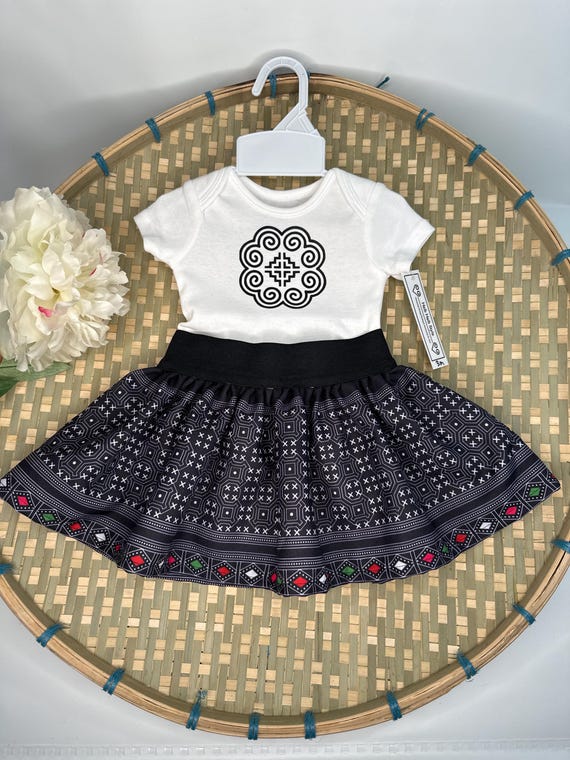 Baby onesie set 3m, 2p Hmong inspired onesie and skirt, Hmong baby clothes, cutest Hmong baby picture