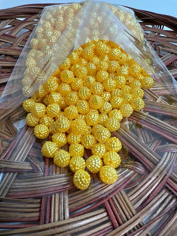 1/2 lb Beads, flower buds, yellow, size .3 inch, Hmong beads, hlaws