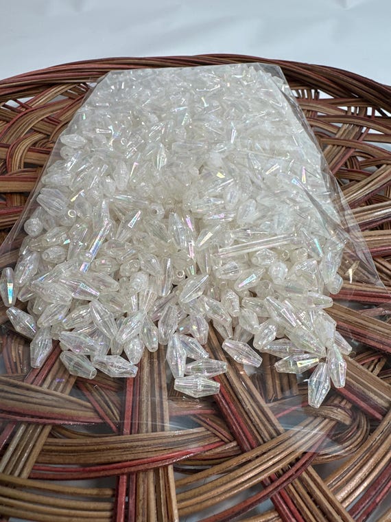 1/2 lb Beads, rice, crushed clear, size .4 inch, Hmong beads, hlaws