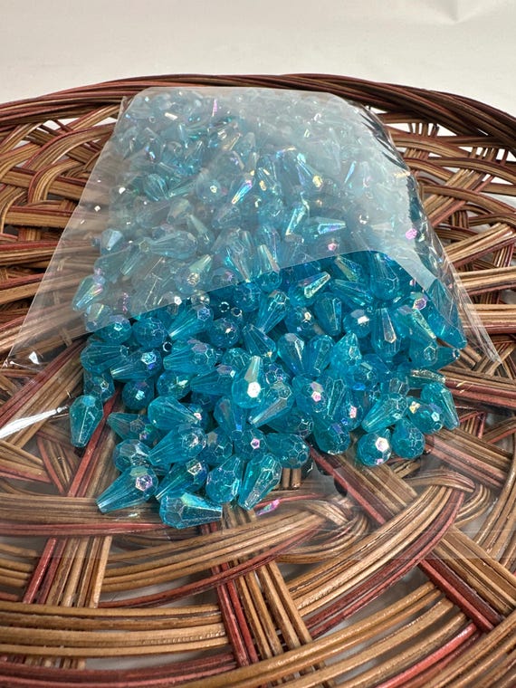1/2 lb Beads, clear drop, blue, size .4 inch, Hmong beads, hlaws