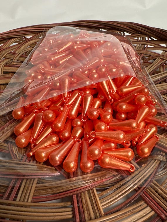 1/2 lb Beads, tears drop, orange, size .8 inch, Hmong beads, hlaws