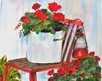 Summer Geraniums. Digital, Download, Painting, Print, Watercolor