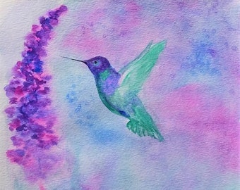 Blank Cards *3-PACK* Hummingbird, Garden Flowers, Watercolor, Blank Greeting Card, Print, Painting, Wall Art,