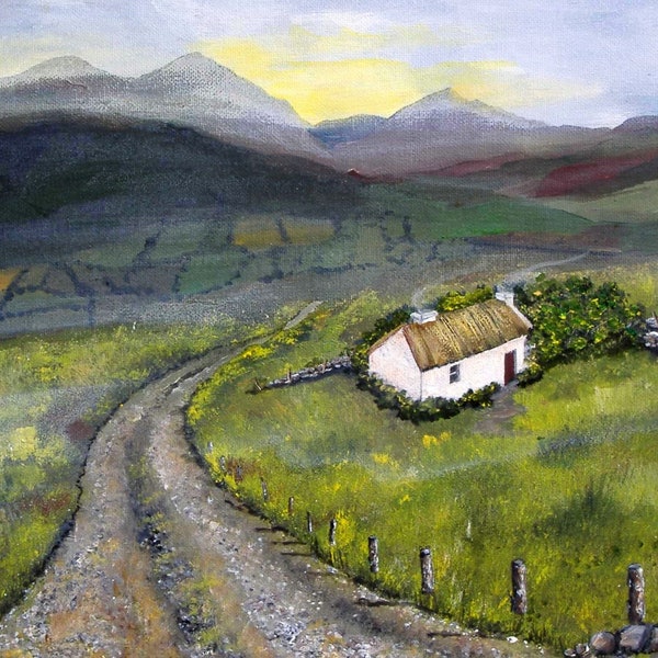 Ireland, Mayo, Print, 8x10 inch, Landscape, Cottage, Irish, Art, Painting,  Wall, Art , Wall Decor,