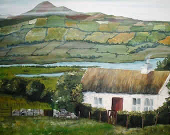 Irish Cottage Landscape Painting Art Print County Mayo Ireland