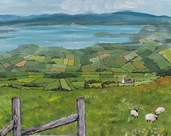Ireland 8"x10" Print, Bantry Bay, County Cork, Irish, Art, Landcape,  Sheep, Painting, Wall, Art, Wall Decor