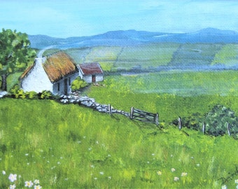 Irish Card, 3-PACK, Blank Cards, "Cottage Home", County Kerry,  Ireland,  Print, Painting, Landscape