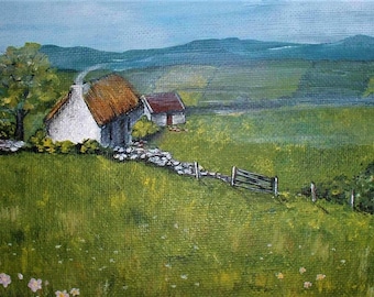 Ireland, Co. Kerry,  Print, Painting, 8"x10",  Irish, Cottage Home, Irish, Landscape, Wall Art, Wall Decor,