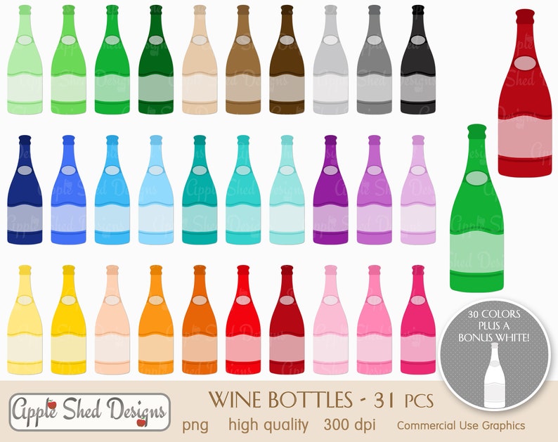 WINE BOTTLE Clipart 31 Qty Planner Clipart Icons Rainbow Etsy