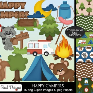 CAMPING BUNDLE Digital Clipart & Papers 32 Clipart and 12 - Etsy
