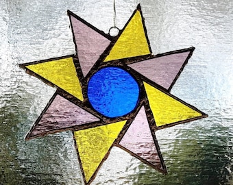 Stained Glass Star Suncatcher Ornament, Glass Art, Home Decor, Yard Art, Patio Decor, 5", Window Decor Art, Window Hanging, Mothers Day Gift