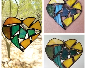 Stained Glass Heart Suncatcher, Abstract Ornament, Embellishment, Home Decor, Window Decor, Wall Art, Patio Decor, Yard Art, Glass Art, Gift