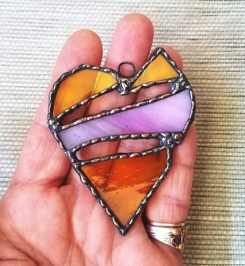 Abstract Glass Heart Ornament Multi Colors Wall Art Window Decor Garden Art Yard Art Glass Art Patio Decor Stained Glass Suncatcher