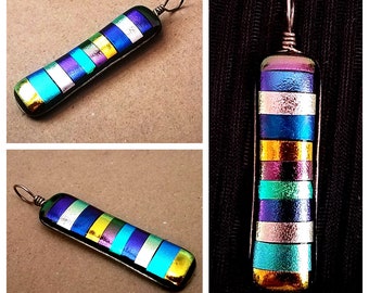 Fused Glass Dichroic Pendant, Multi-Color Totem Pendant, Choice, Handmade Jewelry, Sterling Silver, Glass Art, Artisan Jewelry, Great Gift