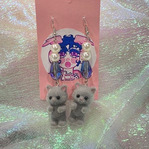 kitty family sylvanian cute 90’s earrings jeweled dangle cute charms mushroom cottage crystal