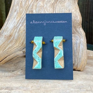 Geometric Stoneware Earrings with Studs and 80&#39;s Vibe