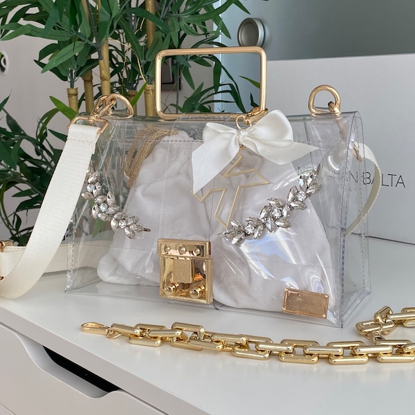 Crystal Transparent Handbag w/ Letter Keychain - College, Concert & Stadium Friendly Accessory | Personalized Birthday Gift For Her