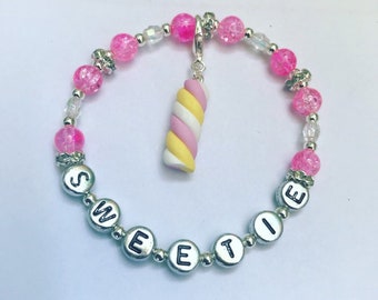 Personalised Childs Bracelet With Shamballa Beads Any Name 3-6 Yrs