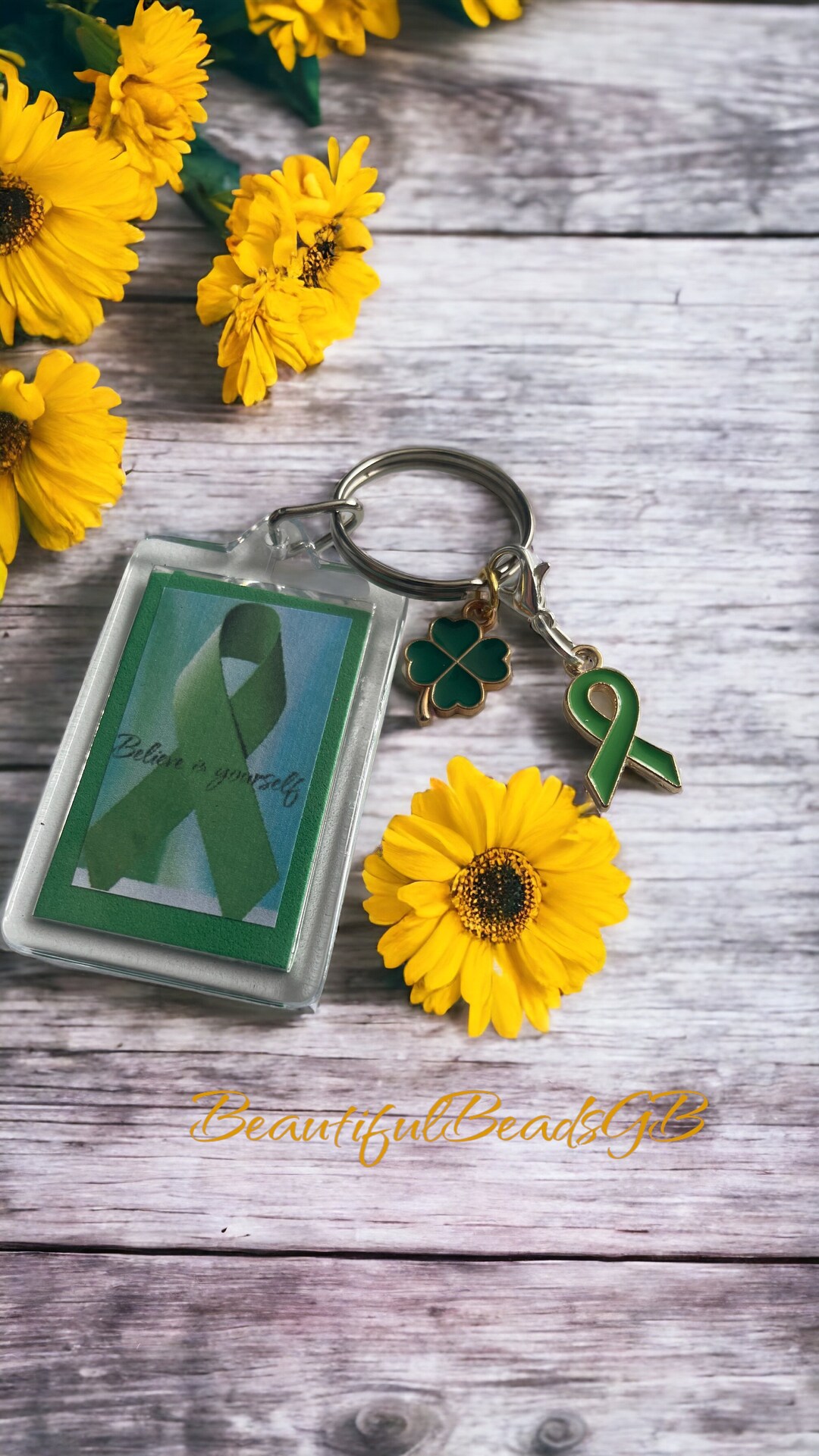 Depression Mental Health Awareness Green Ribbon Charm Keyring Keychain ...
